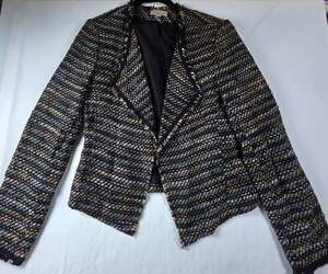 Ann Taylor LOFT black tweed woven jacket open-front draped design SZ 4